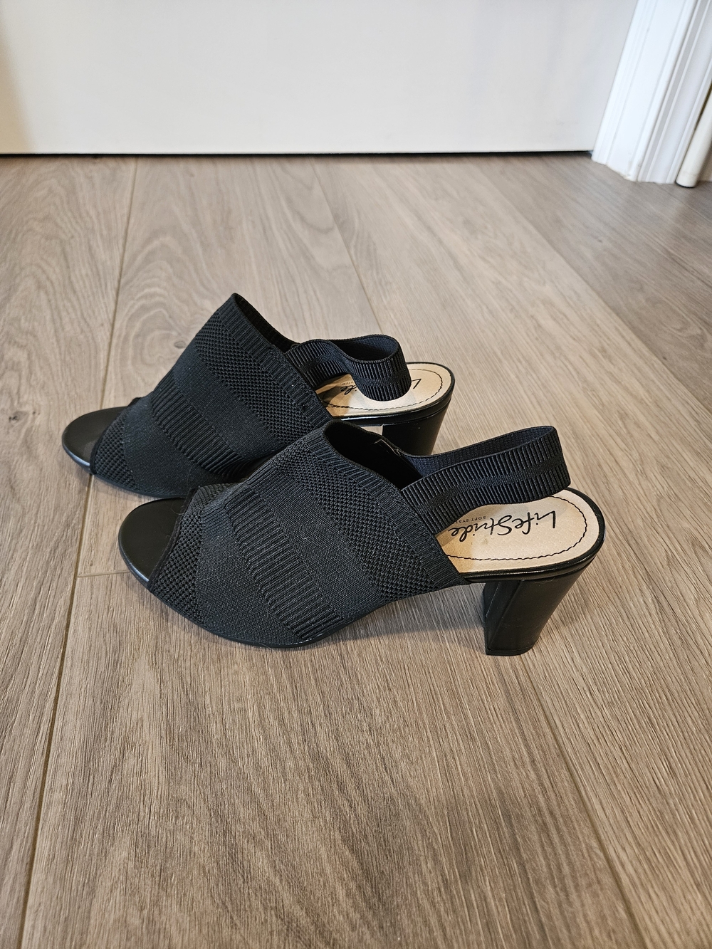 Life Stride Women's Black Knit Slingback Heels Size 9